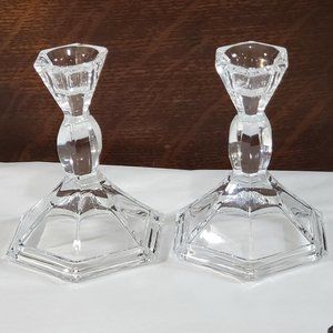 Michael C Fina 24% Lead Crystal Candlestick Holders set 4" made in USA